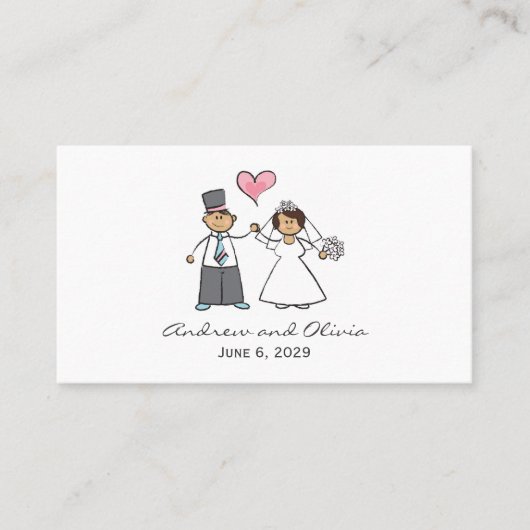 Cartoon Weddenschap Paars Bride & Groom Pink Heart Plaatskaartje (Voorkant)