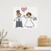 Cartoon Weddenschap Paars Bride & Groom Pink Heart Poster (Keuken)