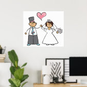 Cartoon Weddenschap Paars Bride & Groom Pink Heart Poster (Thuiskantoor)