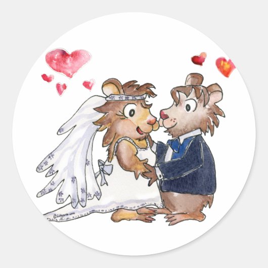 Cartoon Wedding Couple Ronde Sticker (Voorkant)