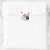 Cartoon Wedding Couple Ronde Sticker (Tas)
