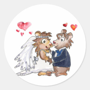 Cartoon Wedding Couple Ronde Sticker