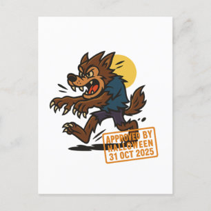 Cartoon Weerwolf – Goedgekeurd door Halloween Feestdagenkaart