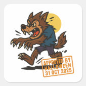 Cartoon Weerwolf – Goedgekeurd door Halloween Vierkante Sticker (Voorkant)