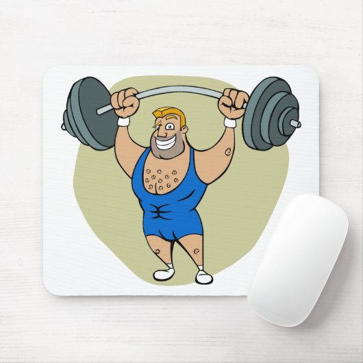 Cartoon Weightlifter Muismat (Met muis)