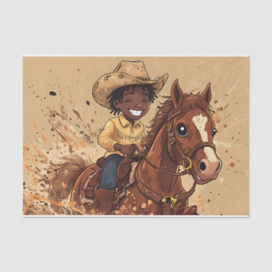 Cartoon Western Ride Lange Cowboy Tissuepapier (Voorkant)