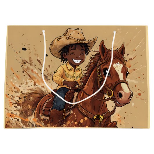 Cartoon Western Ride Tall Cowboy Groot Cadeauzakje (Voorkant)