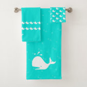 Cartoon Whale Aqua Blauwgroen Blue Bad Handdoek (Insitu)