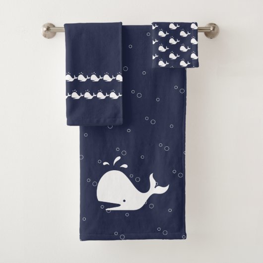 Cartoon Whale Ocean Blue Bad Handdoek (Insitu)