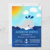 Cartoon Whale Summer Birthday Party Invitation Kaart (Voorkant)