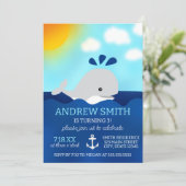 Cartoon Whale Summer Birthday Party Invitation Kaart (Staand voorkant)