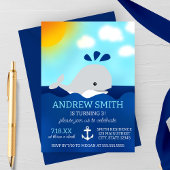 Cartoon Whale Summer Birthday Party Invitation Kaart