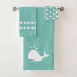 Cartoon Whale Tidal Blauwgroen Blauw Badhanddoek S Bad Handdoek