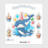 Cartoon Whales - Happy Birthday gepersonaliseerd Sticker (Vel)
