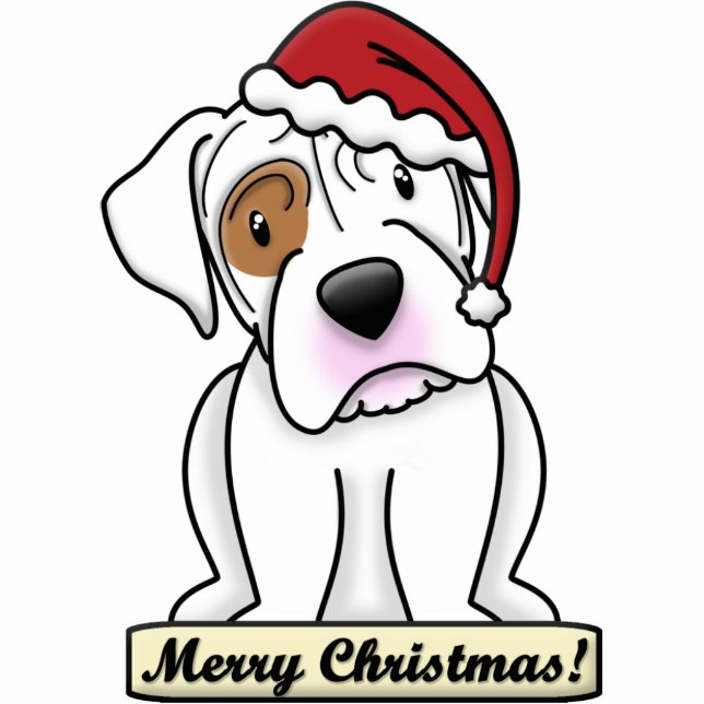 Cartoon White Boxer kerstversiering Fotobeeldje Ornament (Voorkant)