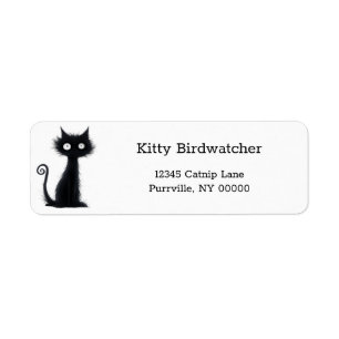 Cartoon White Eyes Black Cat Funny Retour Adres Etiket