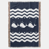 Cartoon White WHALE op donkerblauw Deken (Voorkant Verticaal)