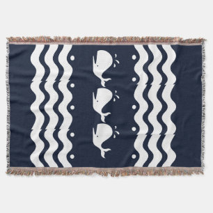 Cartoon White WHALE op donkerblauw Deken