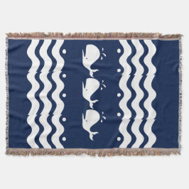 Cartoon White WHALE op donkerblauw Deken