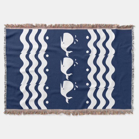 Cartoon White WHALE op donkerblauw Deken (Voorkant)