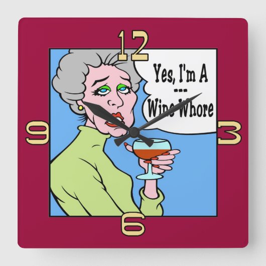 Cartoon wijn vierkante klok (Voorkant)