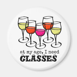 Cartoon Wijnglas op mijn leeftijd heb ik glazen no Magneet
