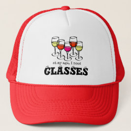 Cartoon Wijnglas op mijn leeftijd heb ik glazen no Trucker Pet