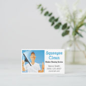 Cartoon Window Squeegee Cleaning Service Guy Visitekaartje (Staand voorkant)