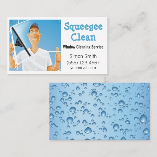 Cartoon Window Squeegee Cleaning Service Guy Visitekaartje (Voorkant / Achterkant)