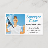 Cartoon Window Squeegee Cleaning Service Guy Visitekaartje (Voorkant)