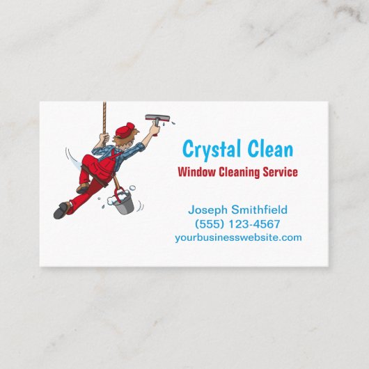 Cartoon Window Squeegee Guy Cleaning Service Visitekaartje (Voorkant)