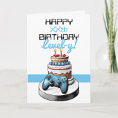 Cartoon Wit & Blauw Gaming Controller Verjaardag Kaart (Voorkant)