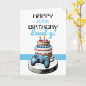 Cartoon Wit & Blauw Gaming Controller Verjaardag Kaart (Gele Bloem)