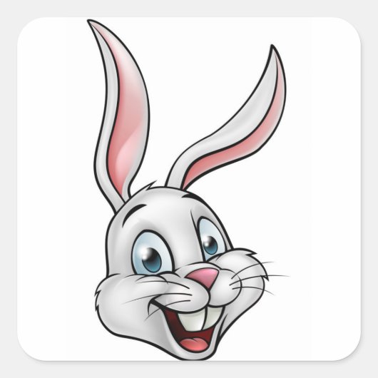 Cartoon wit konijnengezicht vierkante sticker (Voorkant)