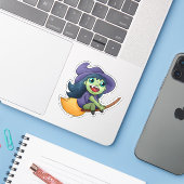 Cartoon Witch Sticker (Laptop met iPhone)