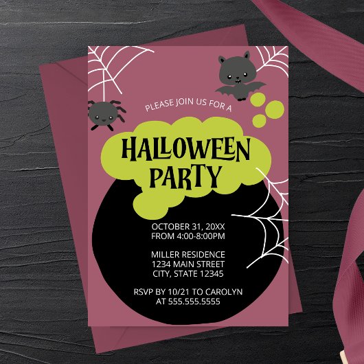Cartoon Witch's Cauldron Kind Halloween Party Kaart