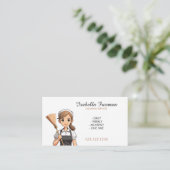 Cartoon Witte Broom Huis Maid Schoonmaak Visitekaartje (Staand voorkant)