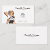 Cartoon Witte Broom Huis Maid Schoonmaak Visitekaartje (Voorkant / Achterkant)