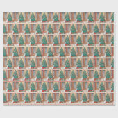 Cartoon witte kat door kerstboom cadeaupapier (Vlak)