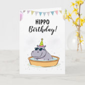 Cartoon Witte Kiddie Pool Hippo Verjaardag Kaart (Gele Bloem)