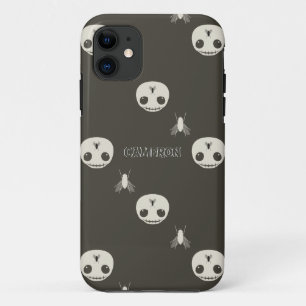 Cartoon Witte Schedels op Bruin Embossed Text Effe Case-Mate iPhone Case