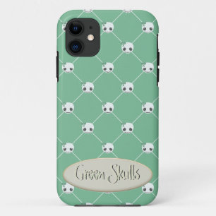 Cartoon Witte Schedels op Groen Embossed Text Effe Case-Mate iPhone Case