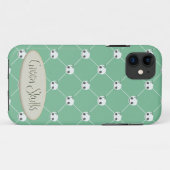 Cartoon Witte Schedels op Groen Embossed Text Effe Case-Mate iPhone Case (Achterkant (horizontaal))