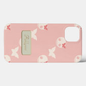 Cartoon Witte Schedels op Roze Embossed Text Effec Case-Mate iPhone Case (Achterkant (horizontaal))