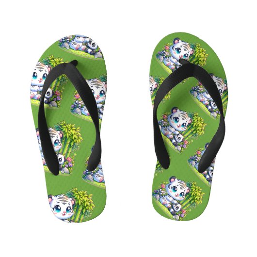 Cartoon Witte Tijger & Panda | Kinder Teenslippers (Voetbed)