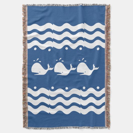 Cartoon Witte WALVIS op medium blauw Deken (Voorkant Verticaal)