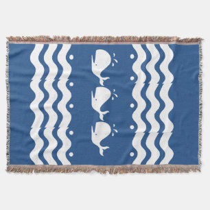 Cartoon Witte WALVIS op medium blauw Deken