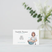 Cartoon Witte Wasserij Huis Maid Cleaning Visitekaartje (Staand voorkant)