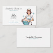 Cartoon Witte Wasserij Huis Maid Cleaning Visitekaartje (Voorkant / Achterkant)