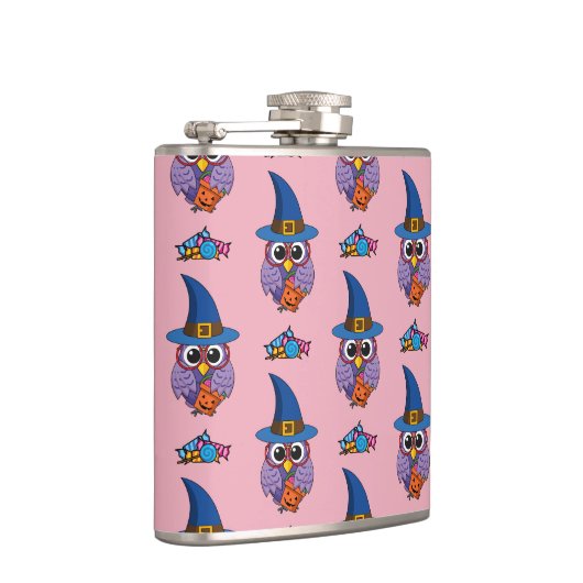 Cartoon Wizard Owl Patroon Heupfles (Rechts)